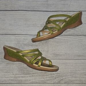 Dansko Women's Soleil Leather Strappy Wedge Sandals Green Size EU 39
